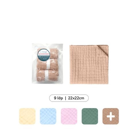 L'Ange Khăn Sữa/Lót Đầu/Khăn Lau Mặt/Khăn Yếm Vải Bông 9 Lớp 22x22cm (Set 3 Cái)