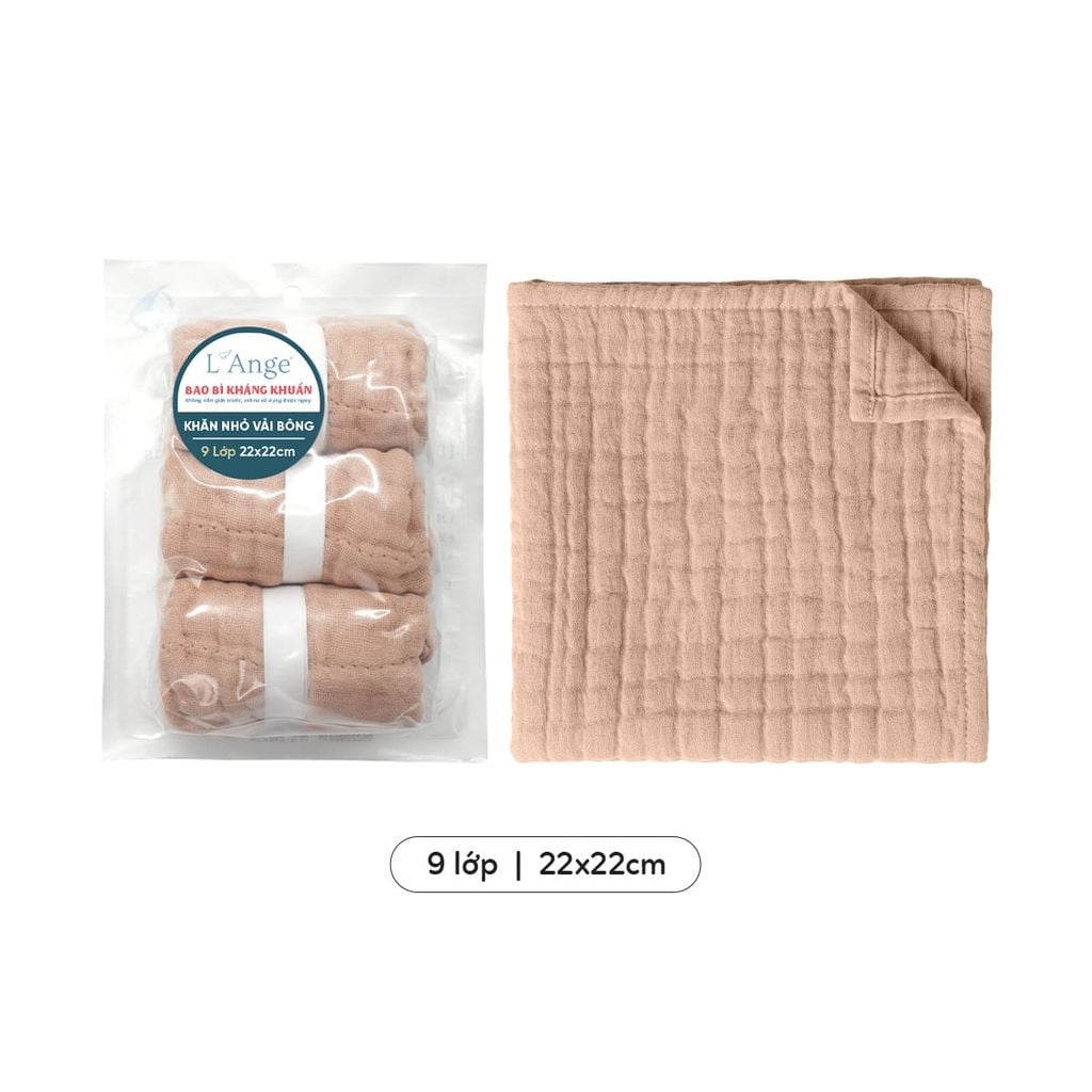 L'Ange Khăn Sữa/Lót Đầu/Khăn Lau Mặt/Khăn Yếm Vải Bông 9 Lớp 22x22cm (Set 3 Cái)