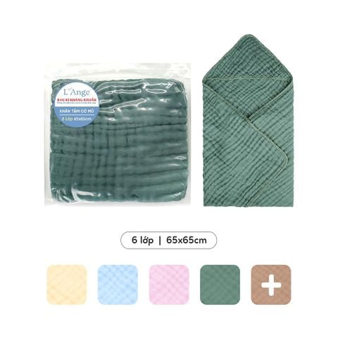 L'Ange Khăn Tắm/Khăn Quấn Vải Bông Có Nón 6 Lớp 65x65cm