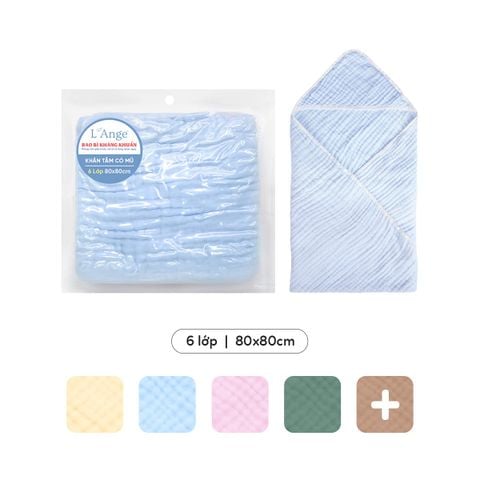 L'Ange Khăn Tắm/Khăn Quấn/Chăn Đắp Có Nón Vải Bông 6 lớp 80x80cm