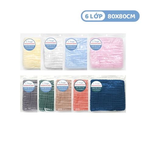L'ANGE KHĂN TẮM/KHĂN QUẤN/CHĂN ĐẮP CÓ NÓN VẢI BÔNG 6 LỚP 80x80cm