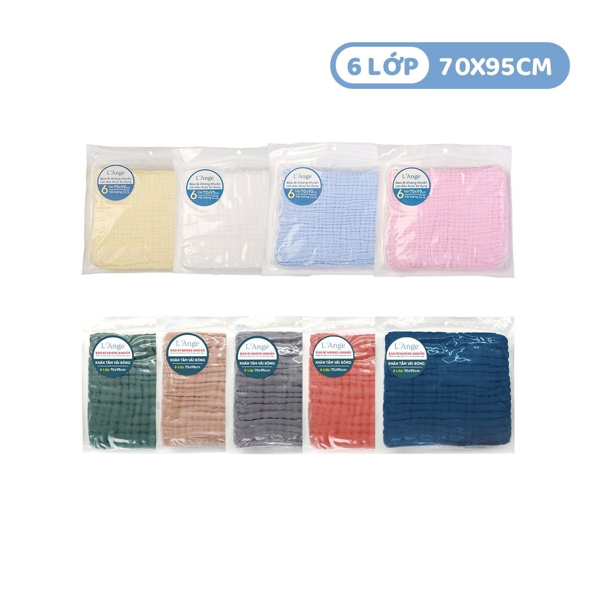 L'ANGE KHĂN TẮM/KHĂN QUẤN/CHĂN ĐẮP VẢI BÔNG 6 LỚP 70x95cm