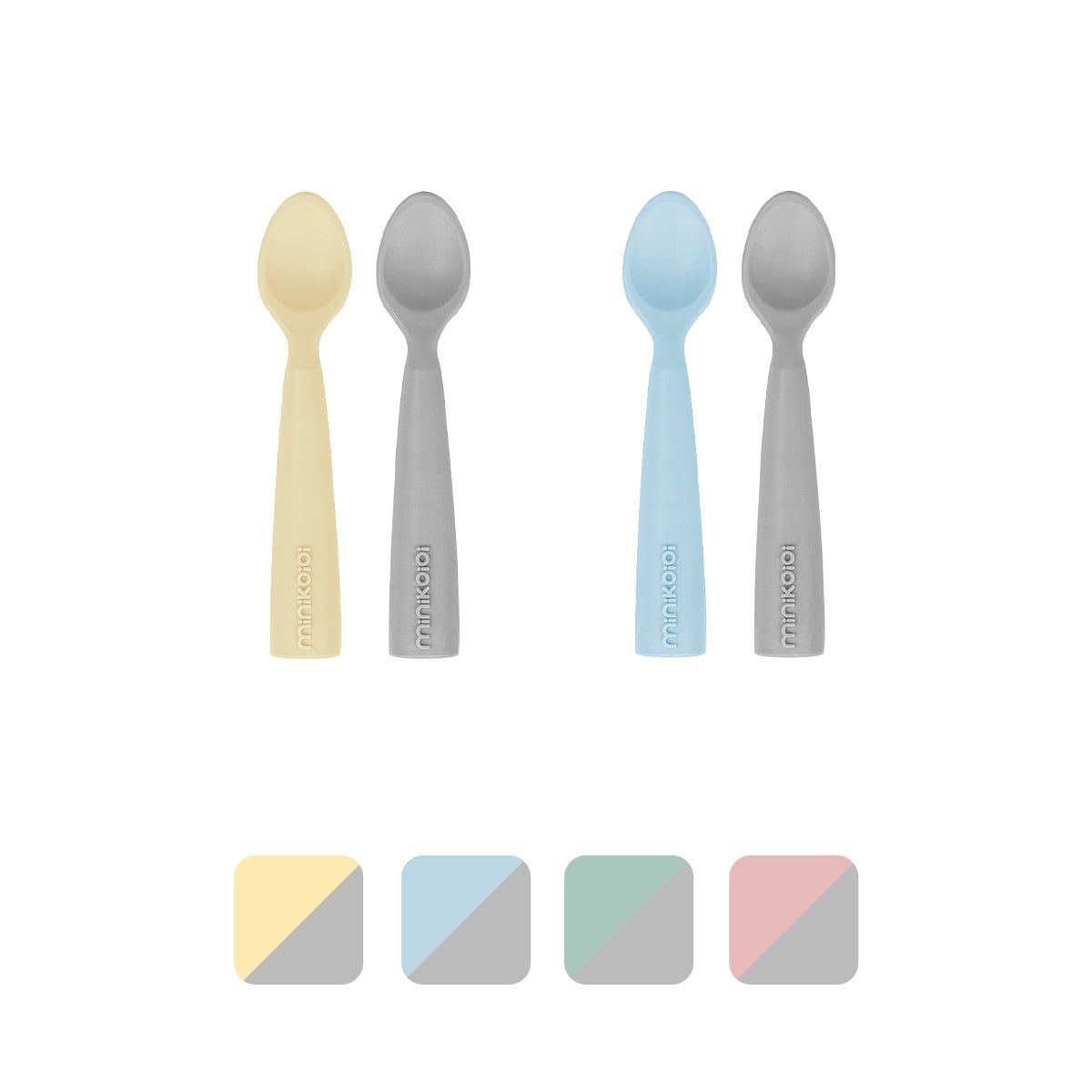 MinikOiOi Muỗng Ăn Dặm Silicone Cao Cấp Mềm Mại Cho Bé (Set 2 Cái)