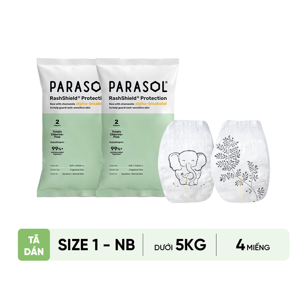 Parasol Tã/Bỉm Dán Thấm Hút, Chống Hăm, Kháng Khuẩn Tự Nhiên Cho Bé (Gói Dùng Thử)