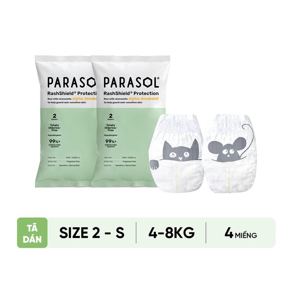 Parasol Tã/Bỉm Dán Thấm Hút, Chống Hăm, Kháng Khuẩn Tự Nhiên Cho Bé (Gói Dùng Thử)