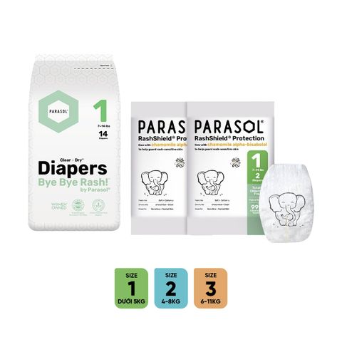 Parasol Tã/Bỉm Dán Thấm Hút, Chống Hăm, Kháng Khuẩn Tự Nhiên Cho Bé (Gói Dùng Thử)