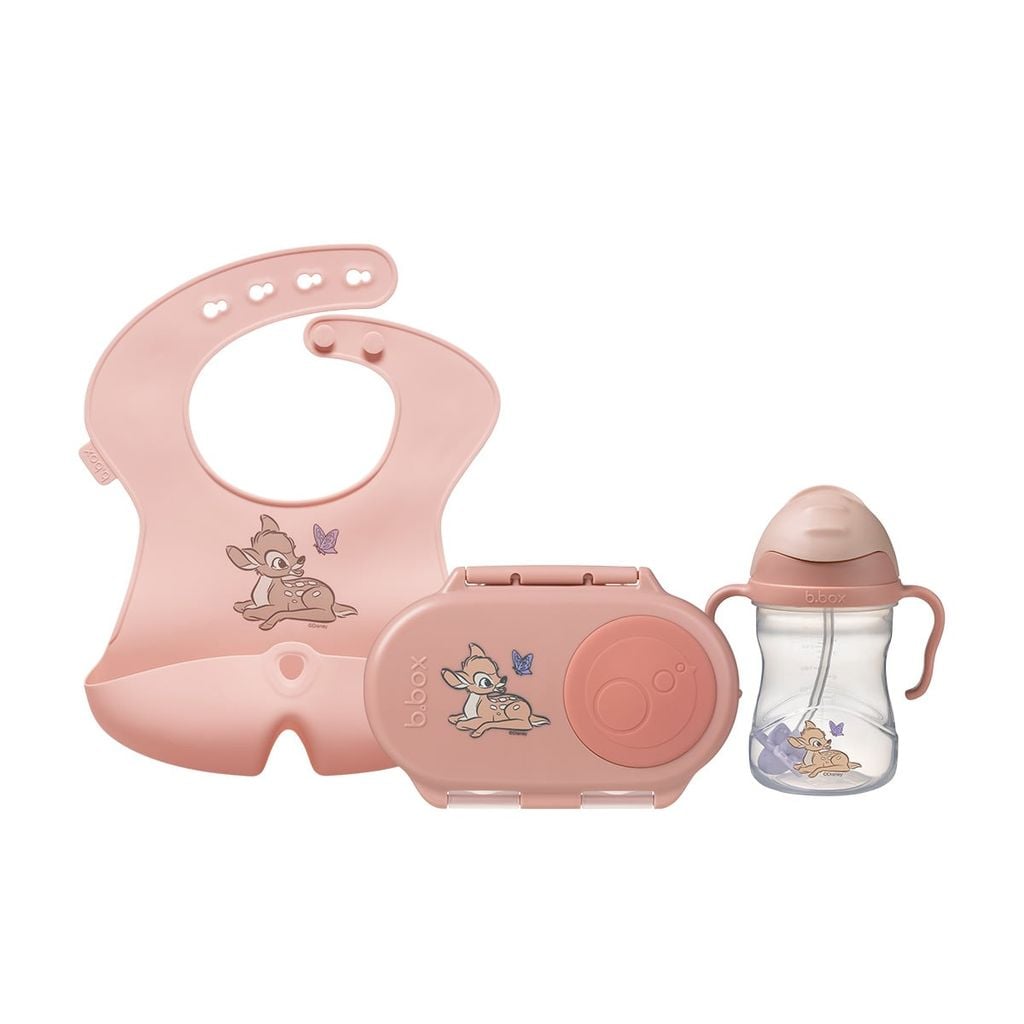 b.box Set Hộp Đựng Đồ Ăn Vặt, Yếm Ăn Dặm & Bình Nước Phiên Bản Bambi Cho Bé