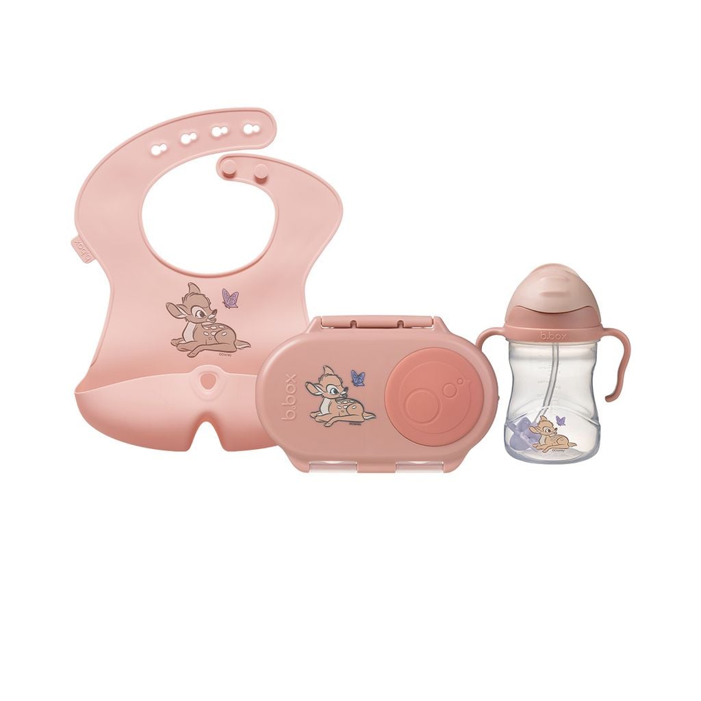 b.box Set Hộp Đựng Đồ Ăn Vặt, Yếm Ăn Dặm & Bình Nước Phiên Bản Bambi Cho Bé
