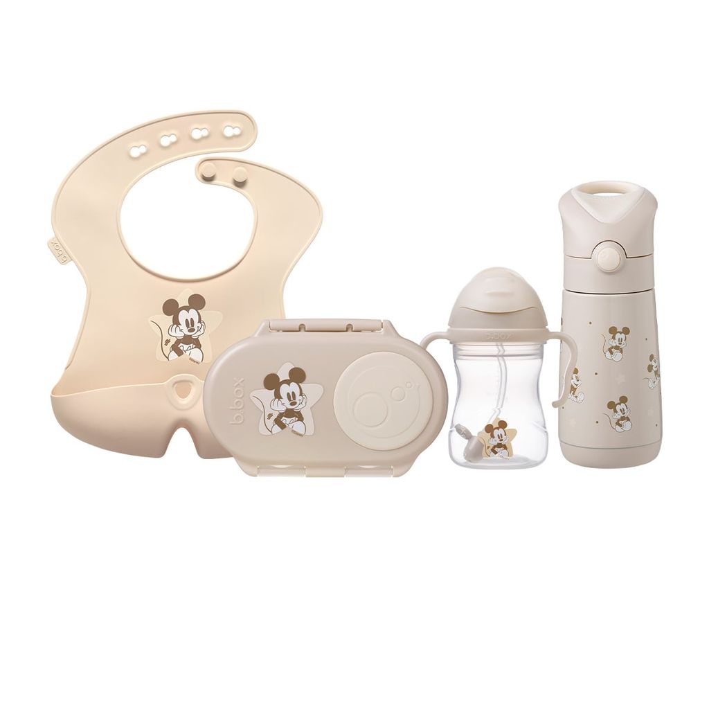 b.box Set Hộp Đựng Đồ Ăn Vặt, Yếm Ăn Dặm & Bình Nước Phiên Bản Mickey Soft Cho Bé