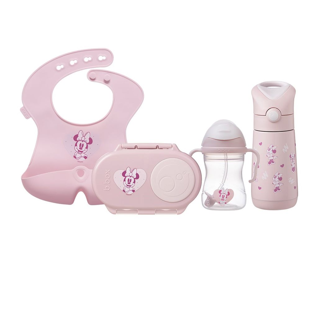 b.box Set Hộp Đựng Đồ Ăn Vặt, Yếm Ăn Dặm & Bình Nước Phiên Bản Minnie Soft Cho Bé