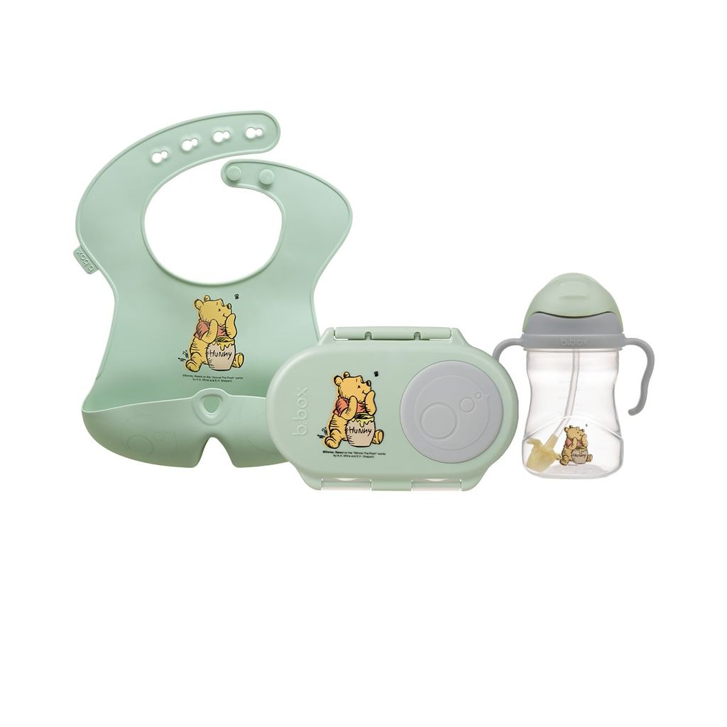 b.box Set Hộp Đựng Đồ Ăn Vặt, Yếm Ăn Dặm & Bình Nước Phiên Bản Winnie the Pooh Cho Bé