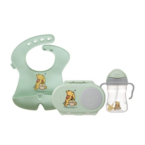 b.box Set Hộp Đựng Đồ Ăn Vặt, Yếm Ăn Dặm & Bình Nước Phiên Bản Winnie the Pooh Cho Bé