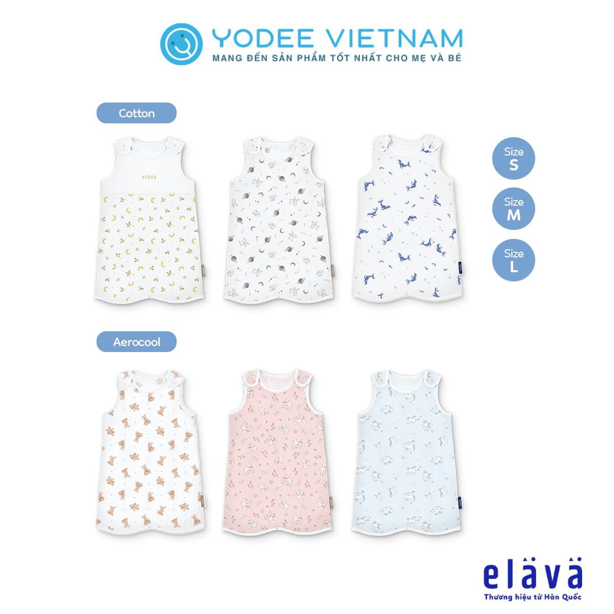 ELAVA TÚI NGỦ DẠNG ÁO CHẤT LIỆU AERO-COOL VÀ COTTON MODAL CAO CẤP, MỀM MẠI, THOÁNG KHÍ, GIÚP BÉ NGỦ NGON