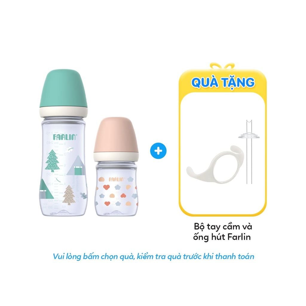 FARLIN Bình Sữa PP Cổ Rộng Dễ Vệ Sinh, Núm Ti Silicone Mềm Chống Đầy Hơi Cho Bé
