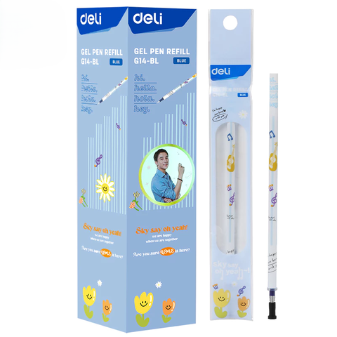 [TẶNG 5 RUỘT BÚT + 1 THẺ MTP] Hộp 20 Ruột Bút Gel Deli G14-BL Ngòi 0.5 mm Dài 13cm - Mực Xanh