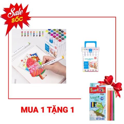[GIẢM SỐC] Bút lông màu Marker 2 đầu 24 màu Deli 70816-24 - TẶNG 1 HỘP BÚT CHÌ MÀU TRỊ GIÁ 26K