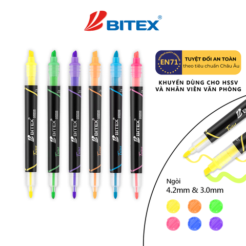 Bút Dạ Quang 2 Đầu Bitex HL02 - Màu Vàng
