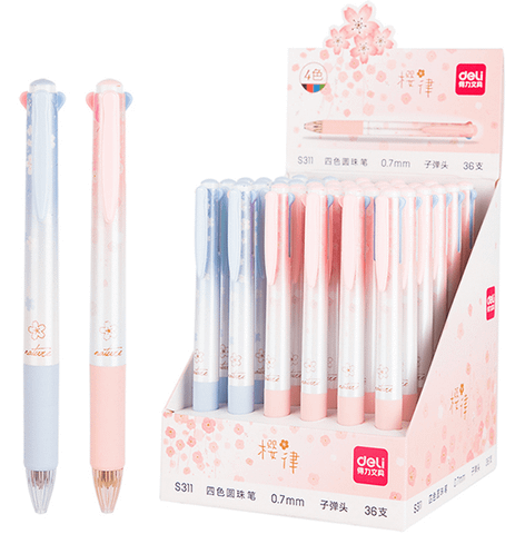 Bút Bi 4 Màu Deli S311 Ngòi 0.7mm - Màu Pastel, Viết Êm, Mực Đều
