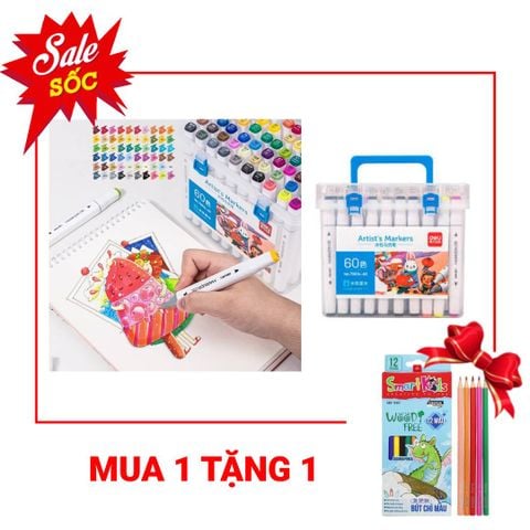 [GIẢM SỐC] Bút lông màu Marker 2 đầu 60 màu Deli 70816-60 - TẶNG 1 HỘP BÚT CHÌ MÀU TRỊ GIÁ 26K