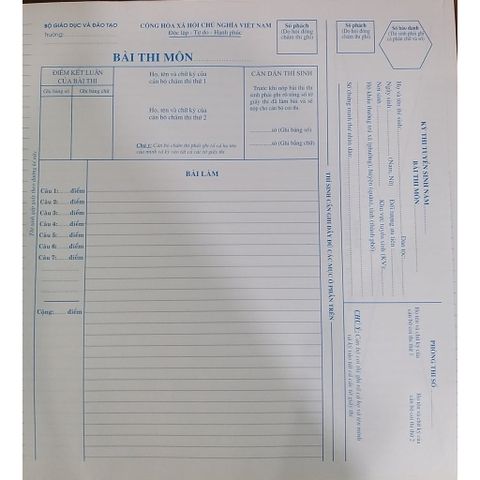 Túi 50 Tờ Giấy Thi A3 Theo Mẫu Của BỘ GD&DT