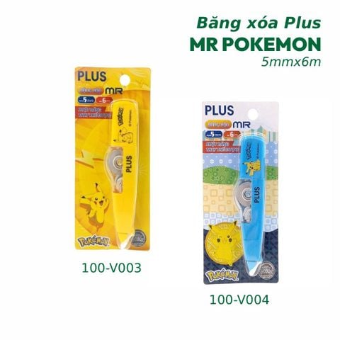 [Mua 5 Tặng 1 Cùng Loại] Băng xóa PLUS MR POKEMON 5mmx6m-Màu Vàng, Xanh dương