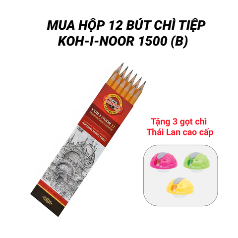 [MUA 12 TẶNG 3] Bút chì Tiệp KOH-I-NOOR 1500-B (1B) - Phù hợp cho học sinh tiểu học - Tặng gọt chì Thái Lan