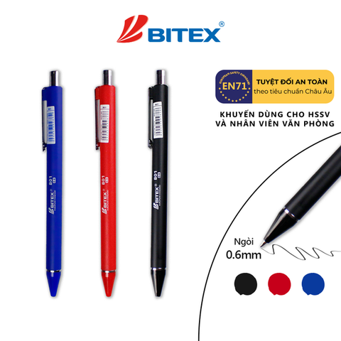 Bút Bi Bitex Semi Ink B01 Ngòi 0.6mm - Mực Xanh, Đen, Đỏ