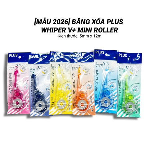 [MẪU MỚI 2026] BĂNG XÓA PLUS WHIPER V+ MINI ROLLER - KT: 5mm x 12m - Đầu Trục Lăn - Thiết kế mới giúp thay thế ruột dễ dàng