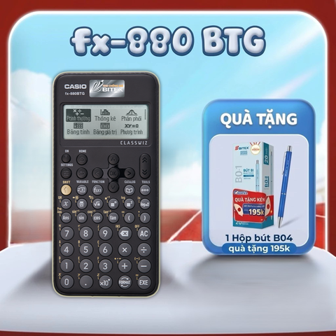 Máy tính CASIO FX-880BTG (đen) - Tặng 1 hộp/20 bút cao cấp BITEX trị giá 195K, Khắc tên Laser miễn phí