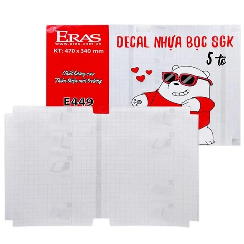Tập 5 tờ Decal bọc sách vở khổ A4 Eras E449 kích thước 470x340mm