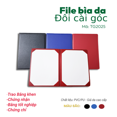 [MẪU 2025] File Bìa Da Đôi Cài Góc TG2025 - Kích thước: 317x220mm - Sử dụng trong Hội Nghị, Trao Giải/Chứng Nhận/Chứng Chỉ/Bằng Khen/Bằng Tốt Nghiệp