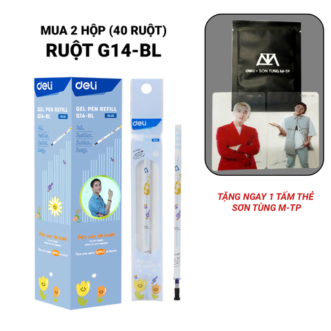 [SL CÓ HẠN] Hộp 20 Ruột Bút Gel Deli G14-BL Ngòi 0.5 mm Dài 13cm - Mực Xanh - MUA 2 HỘP TẶNG 1 THẺ M-TP