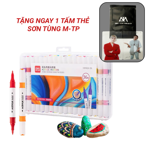 [TẶNG 1 THẺ M-TP] Bút sơn Acrylic Marker 2 đầu 36 màu Deli HM924-36 - Chống nước vẽ trên mọi chất liệu