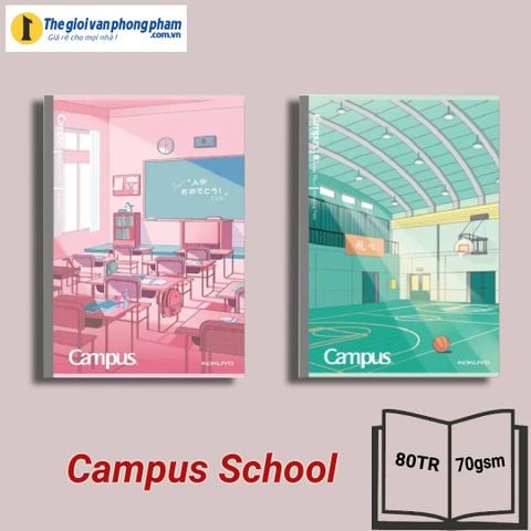 [MẪU MỚI 2025] Vở Kẻ Ngang CAMPUS SCHOOL 80 Trang, ĐL 70gsm - Mua 10 Quyển Tặng 01 Bút Bi