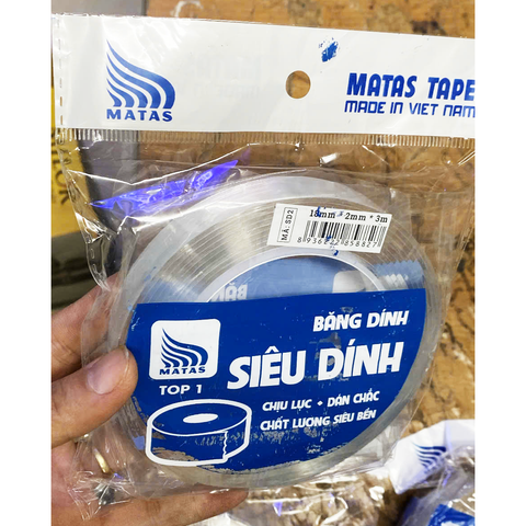 Băng Dính 2 Mặt Silicon MATAS Mã SD02 – Kích Thước: 18mm* 2mm*3m, Siêu Kết Dính Mọi Vật Liệu, Bề Mặt Tiện Dụng