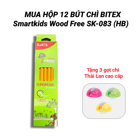 [MUA 12 TẶNG 3 GỌT CHÌ THÁI] Hộp 12 Bút chì Bitex (CASIO) HB Smartkids Wood Free SK-083