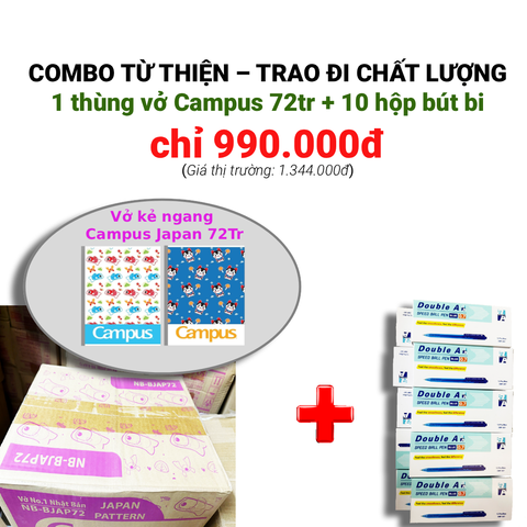 [PHIÊN BẢN GIỚI HẠN - DEAL HOT] Combo 1 thùng vở Campus Japan 72tr + 10 hộp bút bi Double A Speed