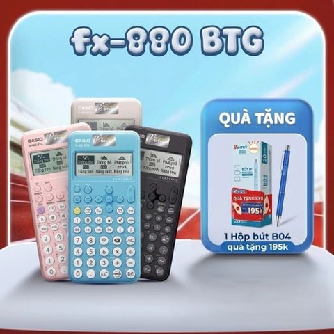 Máy tính CASIO FX-880BTG các màu - Tặng 1 hộp/20 bút cao cấp BITEX trị giá 195K, Khắc tên Laser miễn phí