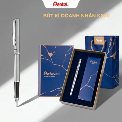 [KHẮC TÊN MIỄN PHÍ - CHÍNH HÃNG - Do GOLDEN PEN NK] Set Hộp Bút Ký Cao Cấp Pentel K600-C-2R Ngòi 0.7mm (Gồm 1 Bút Ký K600-C + 2 Ruột Bút LR7-C + Hộp + Túi Đựng)