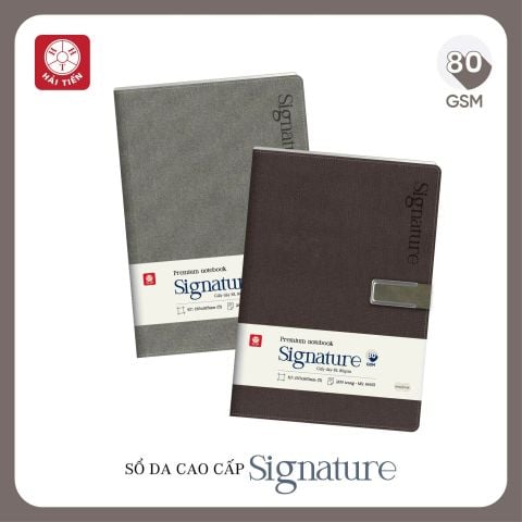 Sổ Bìa Da Cao Cấp Hải Tiến SIGNATURE 5 Khuy Bấm Nam Châm 9905 - Kích Thước: 135x195mm, Định Lượng: 80gsm, 200 Trang