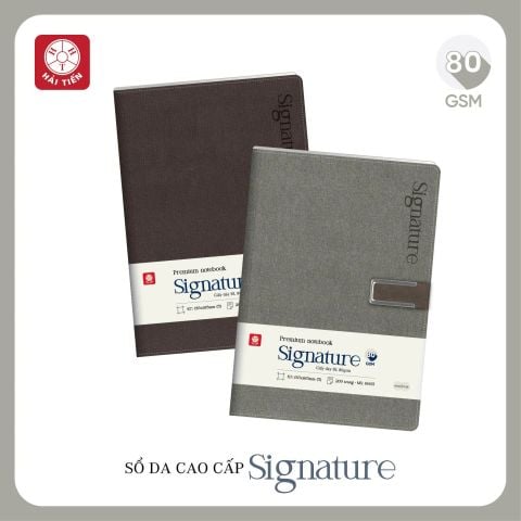 Sổ Bìa Da Cao Cấp Hải Tiến SIGNATURE 8 Khuy Bấm Nam Châm 9929 - Kích Thước: 175x250mm (Khổ B5), Định Lượng: 80gsm, 240 Trang