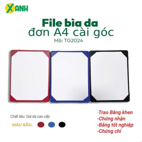 [MẪU MỚI] File Bìa Da Đơn A4 Cài Góc TG2024 - Kích thước: 31x22cm - Sử dụng trong Hội Nghị, Trao Giải/Chứng Nhận/Chứng Chỉ/Bằng Khen/Bằng Tốt Nghiệp