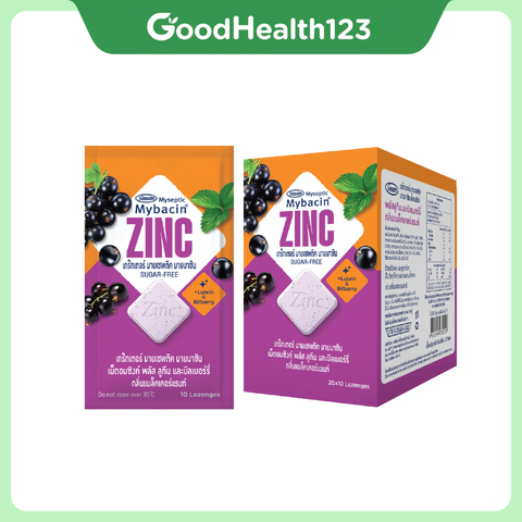 [Hộp 20 gói nho] Kẹo Ngậm Bổ Sung Kẽm Không Đường Mybacin Zinc Plus – Vị Trái Cây, The Mát, Thơm Miệng - Hàng Thái Lan