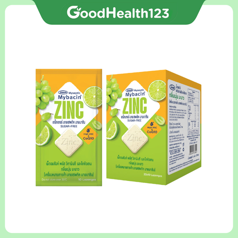 [Hộp 20 gói chanh] Kẹo Ngậm Bổ Sung Kẽm Không Đường Mybacin Zinc Plus – Vị Trái Cây, The Mát, Thơm Miệng - Hàng Thái Lan