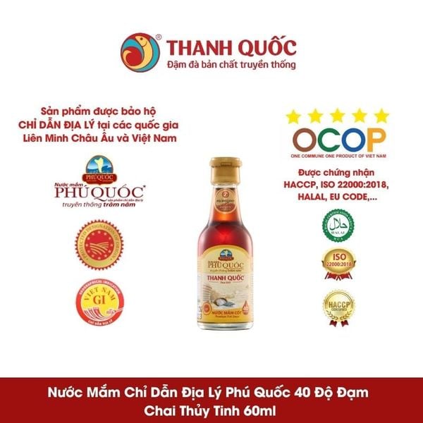 NƯỚC MẮM CHỈ DẪN ĐỊA LÝ PHÚ QUỐC - THANH QUỐC 40 ĐỘ ĐẠM, CHAI 60ML