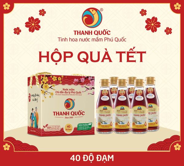 Nước mắm chỉ dẫn địa lý Phú Quốc - Thanh Quốc 40N chai thủy tinh 180ml, phân loại bao bì Tết
