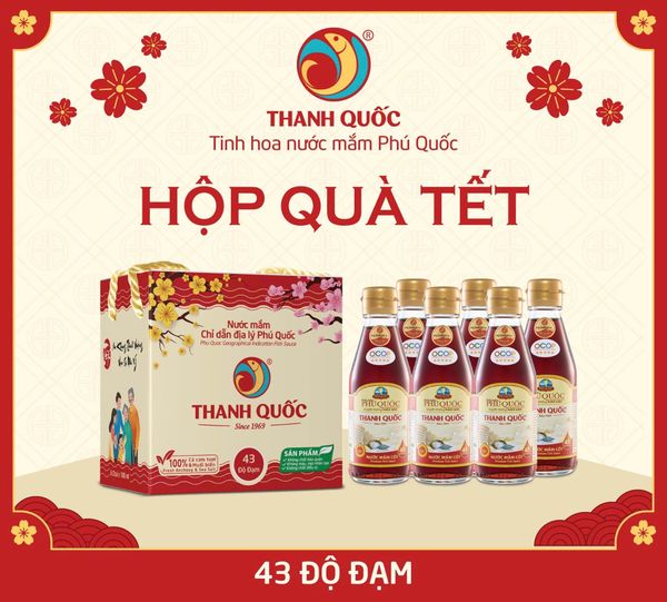 Nước mắm chỉ dẫn địa lý Phú Quốc - Thanh Quốc 43N, chai thủy tinh 180ml, phân loại bao bì Tết