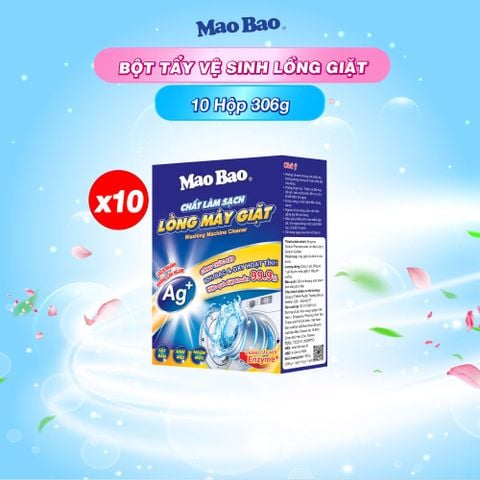  Combo 10 Hộp Chất Vệ Sinh lồng máy giặt Mao Bao Ag+ 306g - Loại Bỏ Cặn Bẩn, Khử Mùi Cho Máy Giặt Cửa Trên/Trước 