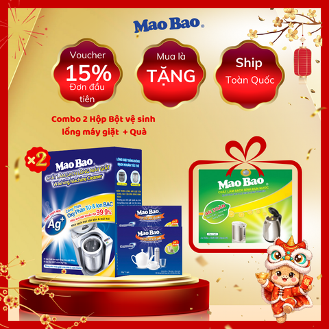  Combo 02 hộp Bột Chất Làm Sạch Lồng Máy Giặt Ag+ Mao Bao 306g - Tặng 02 túi Bột Tẩy Cốc Chén 15g 