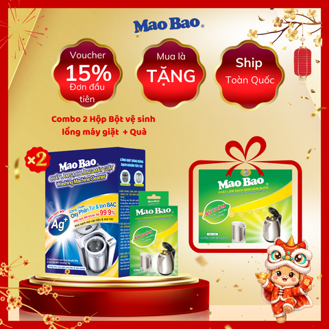  Combo 2 Hộp Vệ Sinh Lồng Máy Giặt Mao Bao 306g Tặng 2 Gói Bột Tẩy Cặn Bình Đun Nước 2 x 25g 